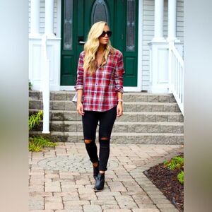 Madewell Oversized Red Plaid Flannel Shirt XXS
